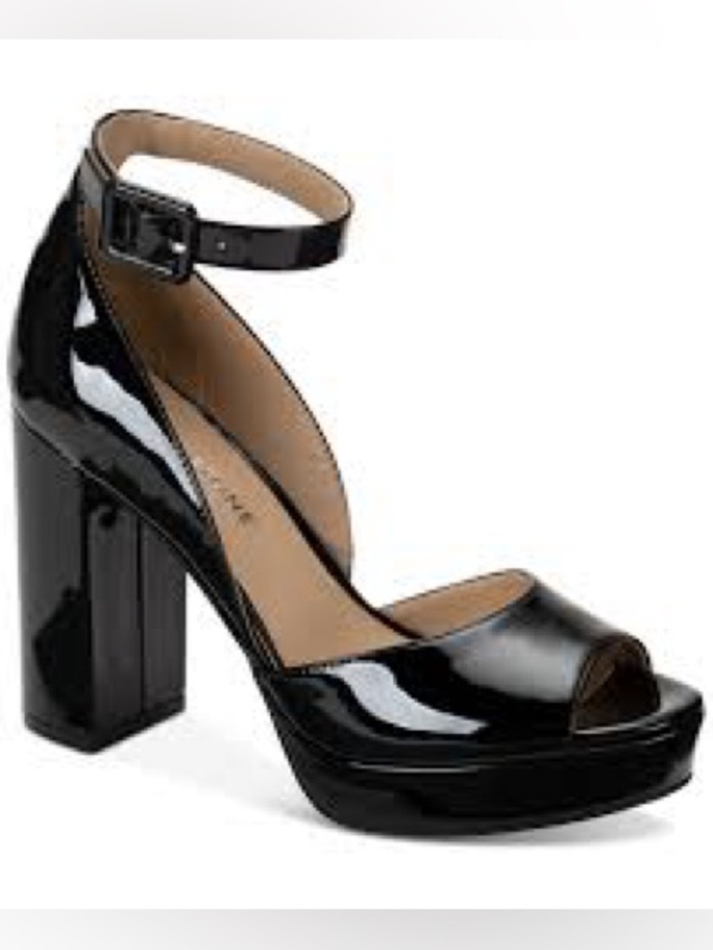 Sun + Stone NEW Black Patent Platform Block Heel Sandals, Size 7